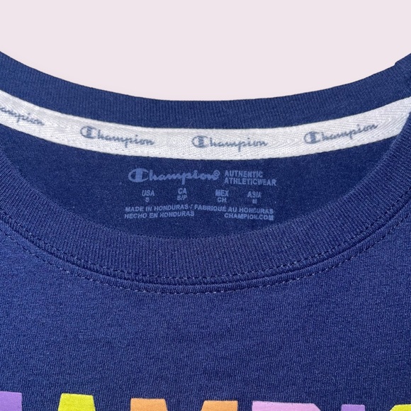 Champion Rainbow Graphic Navy Blue Logo Tee Size Youth Small - Picture 5 of 5